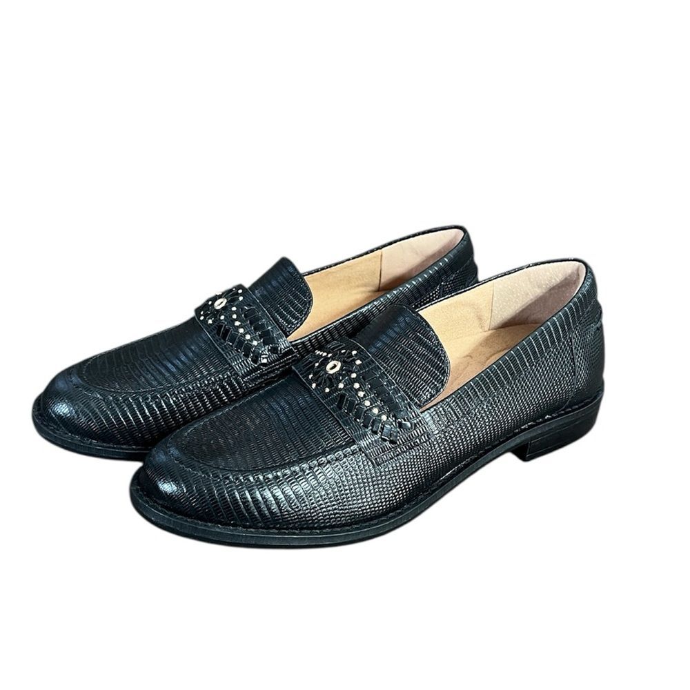 New Brioso Frisco Lizard Embossed Leather Comfort Loafers Women’s Size 6.5 Black